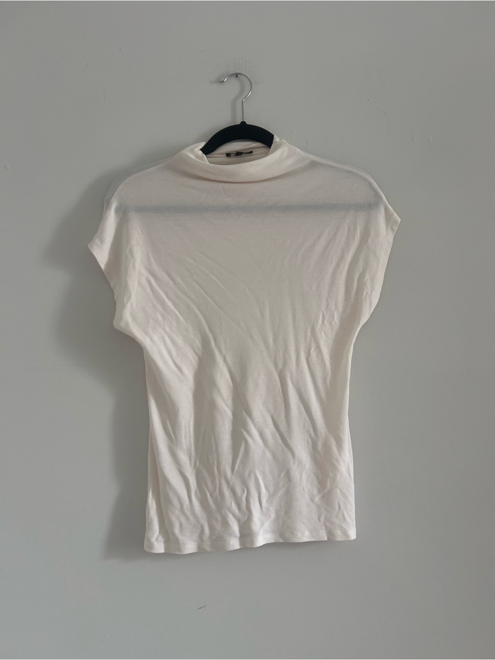 Massimo Dutti Cream Short Sleeve Mock Neck Top